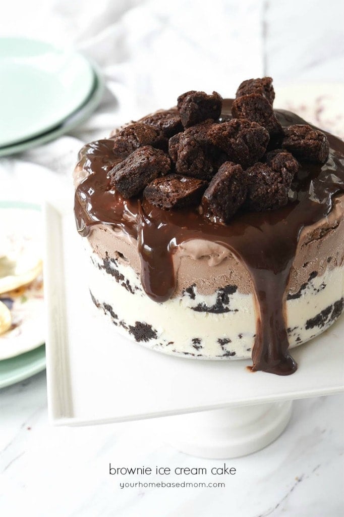 Brownie Ice Cream Cake Brownie Ice Cream Layered Cake Topped with Hot Fudge