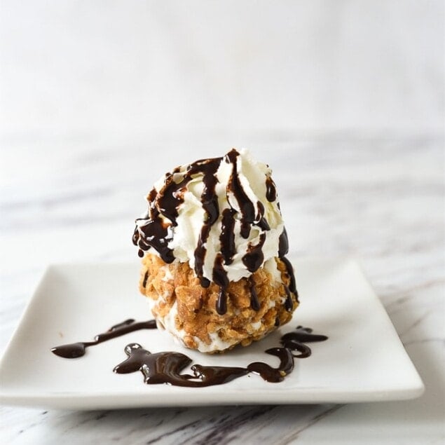 scoop of fried ice cream on a plate