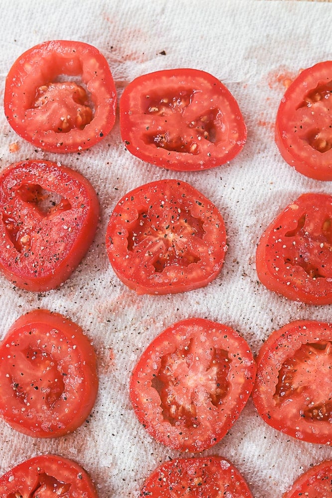 tomato tart slices of tomato on paper towel