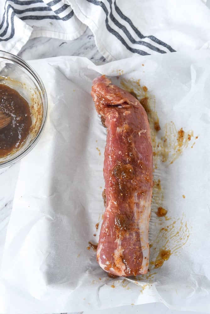 overhead shot of uncooked fig pork tenderloin