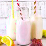 3 bottles of fruit flavored milk