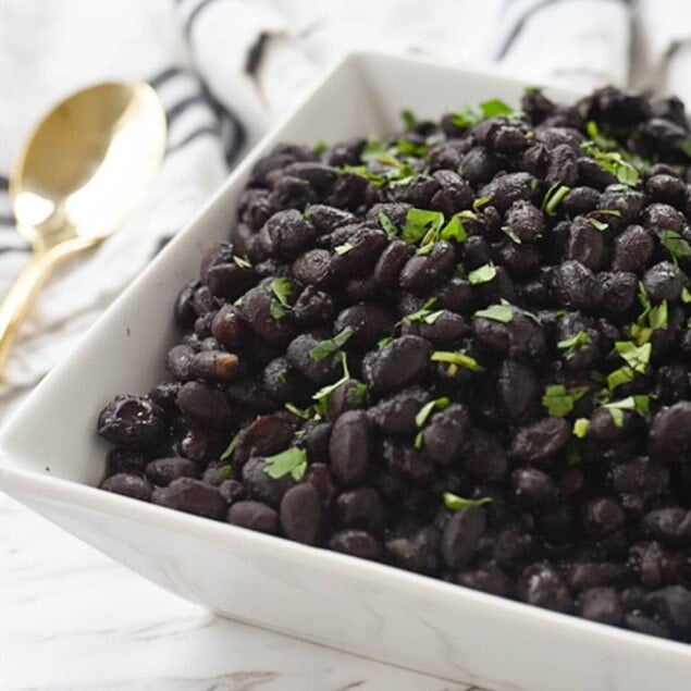 instant pot black beans in white bowl