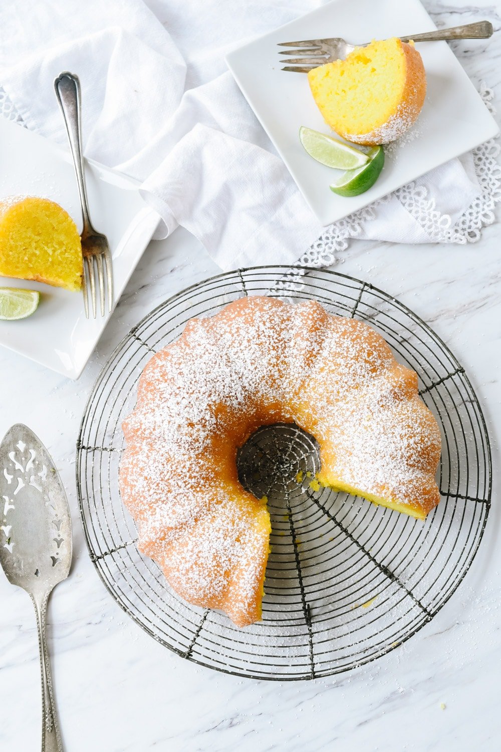key lime bundt cake overhead shot of key lime cake