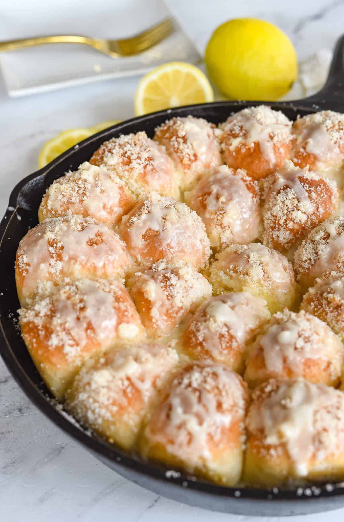 lemon pull apart rolls cast iron pan full of lemon pull apart rolls