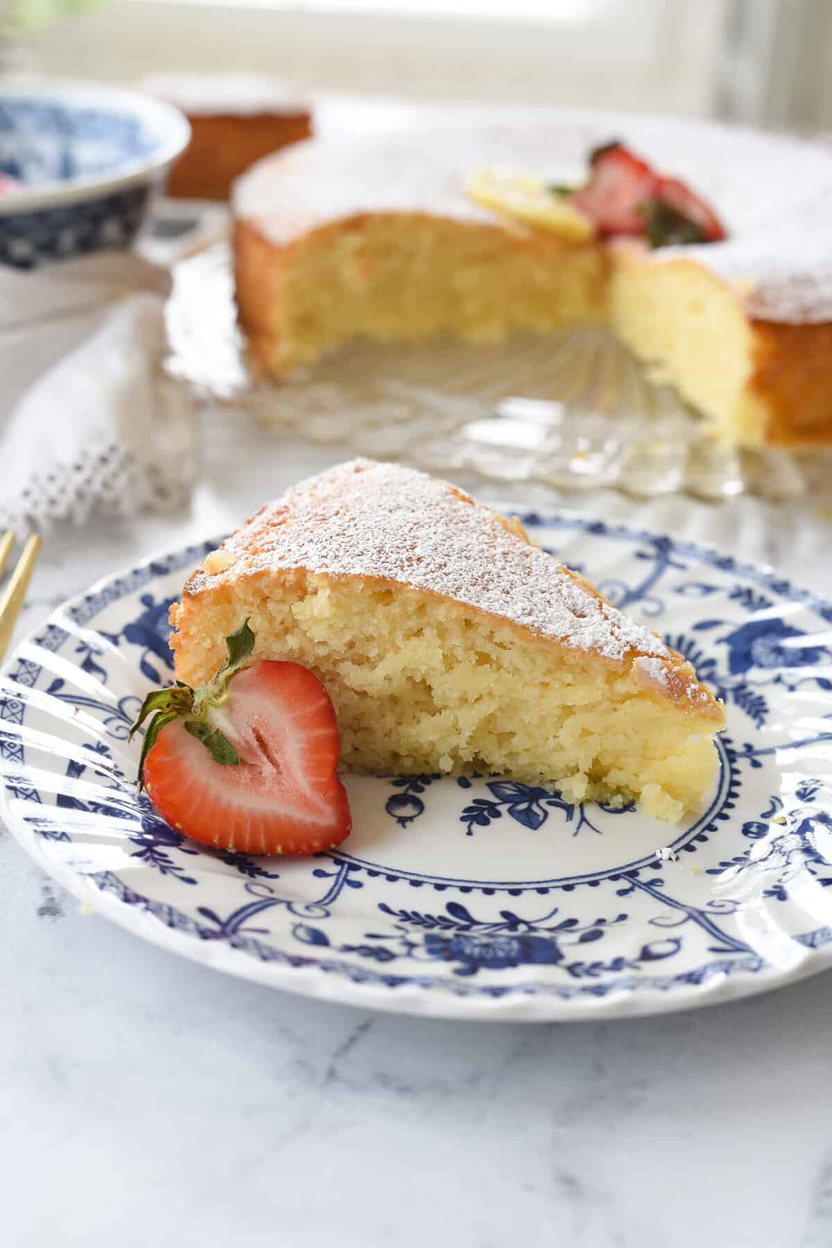 slice of lemon ricotta cake on a plate