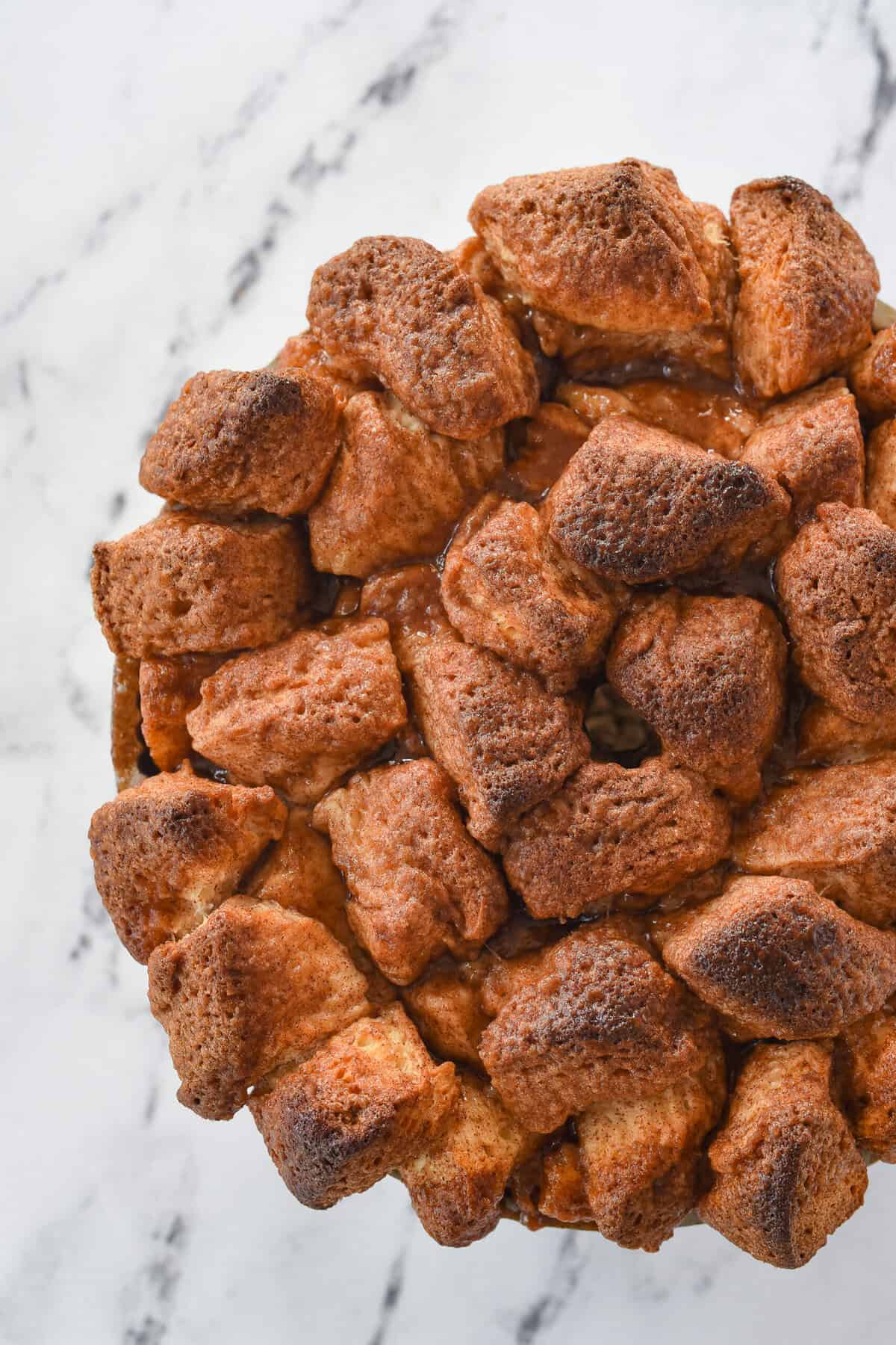 overhead shot of baked monkey bread
