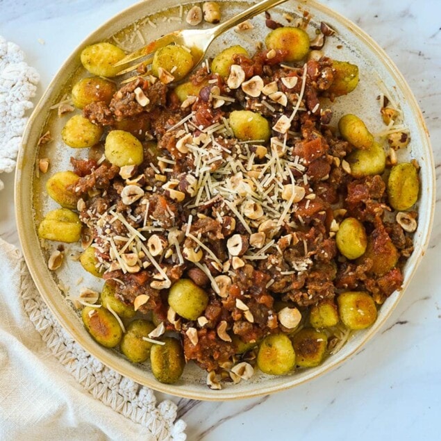 overhead shot of plate of gnocchi