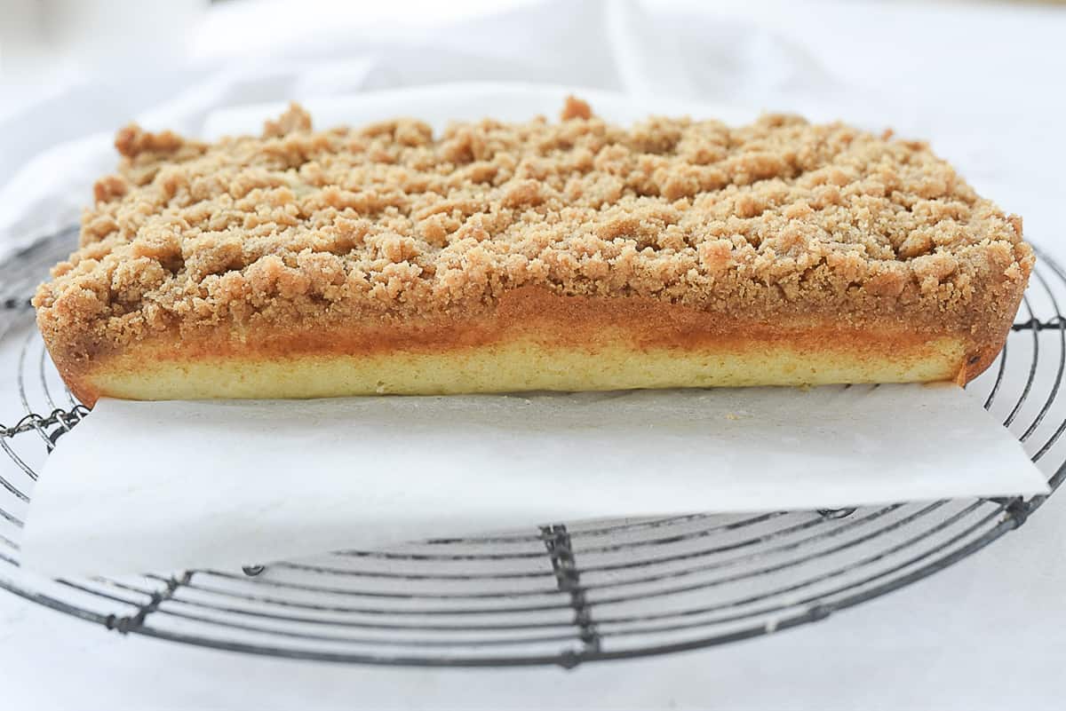 coffee cake cooling on rack