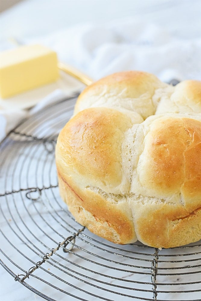 Small batch dinner rolls four dinner rolls on a cooling rack